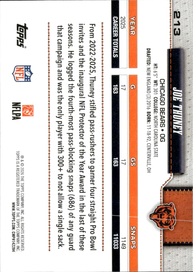 Joe Thuney card back