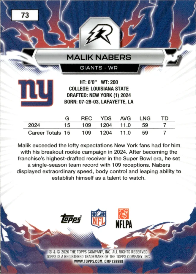 Malik Nabers card back
