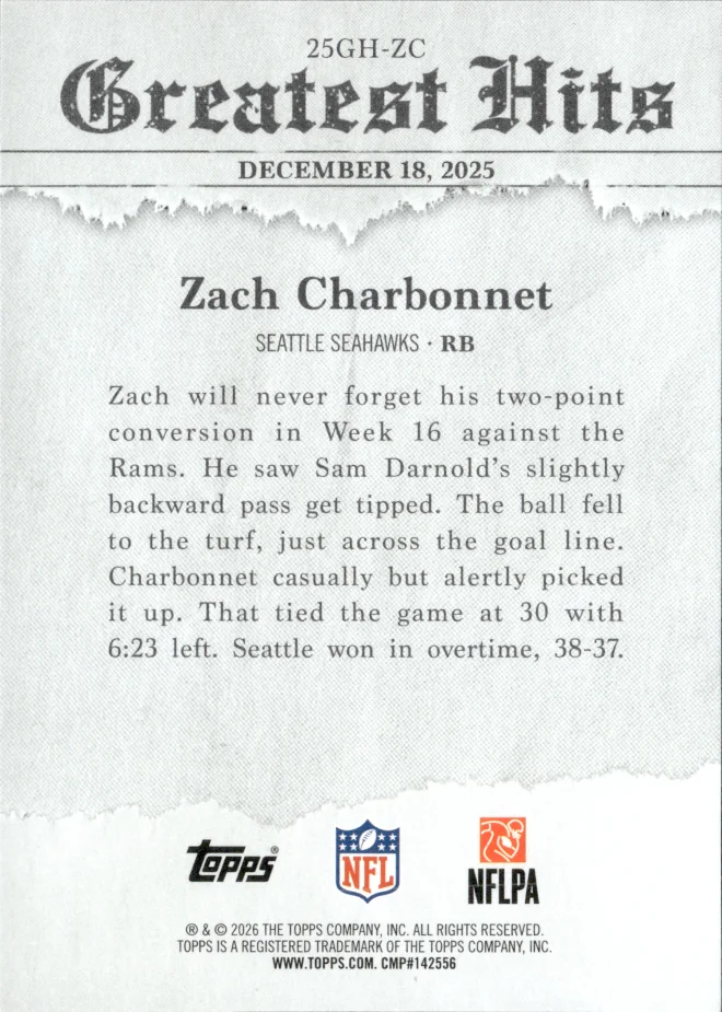 Zach Charbonnet card back