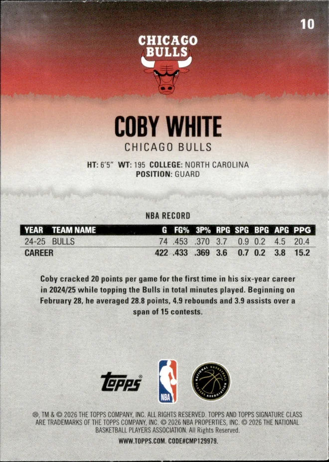 Coby White card back