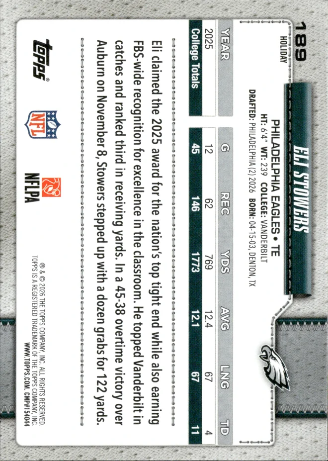 Eli Stowers card back