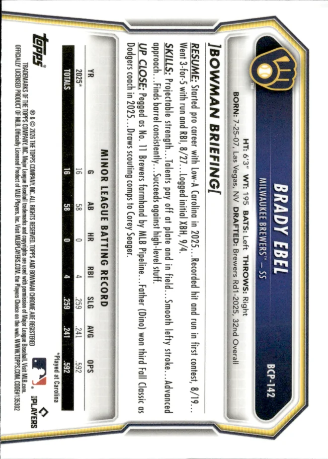 Brady Ebel card back