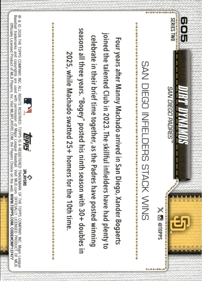 Manny Machado / Xander Bogaerts card back