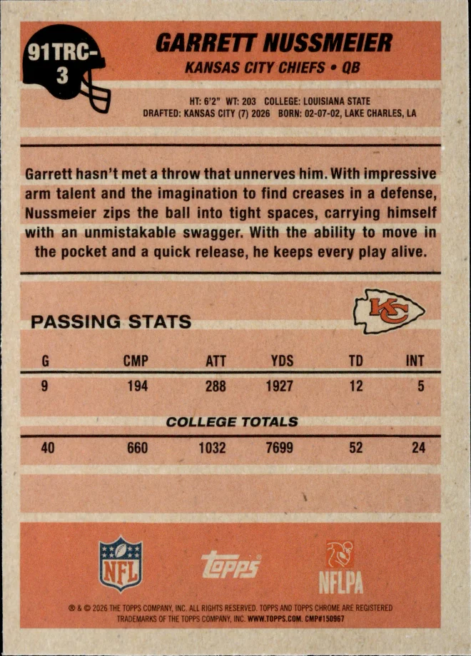 Garrett Nussmeier card back