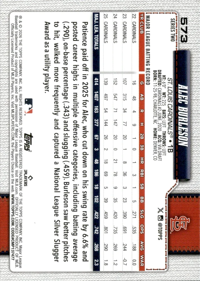 Alec Burleson card back