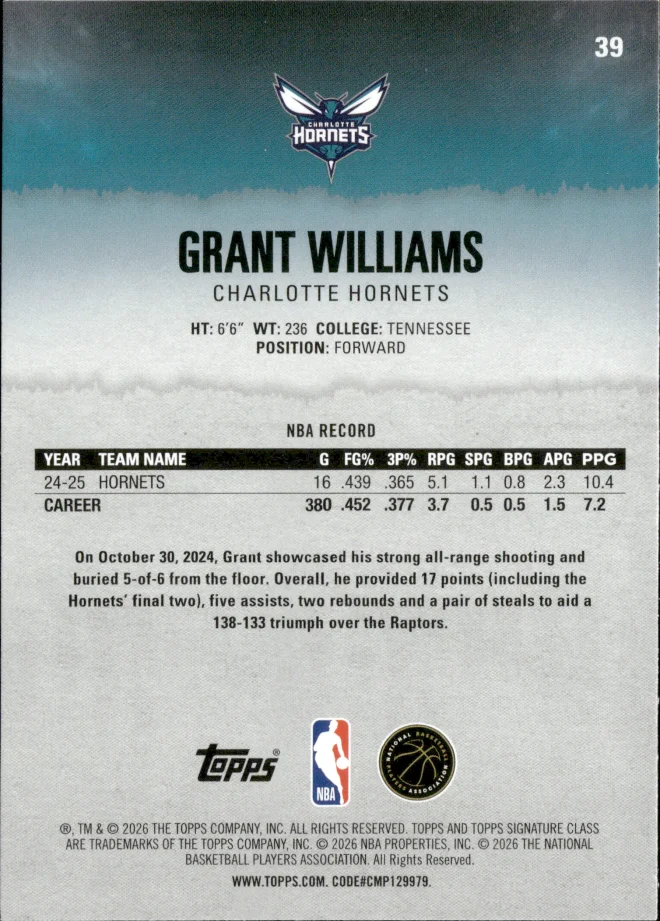 Grant Williams card back