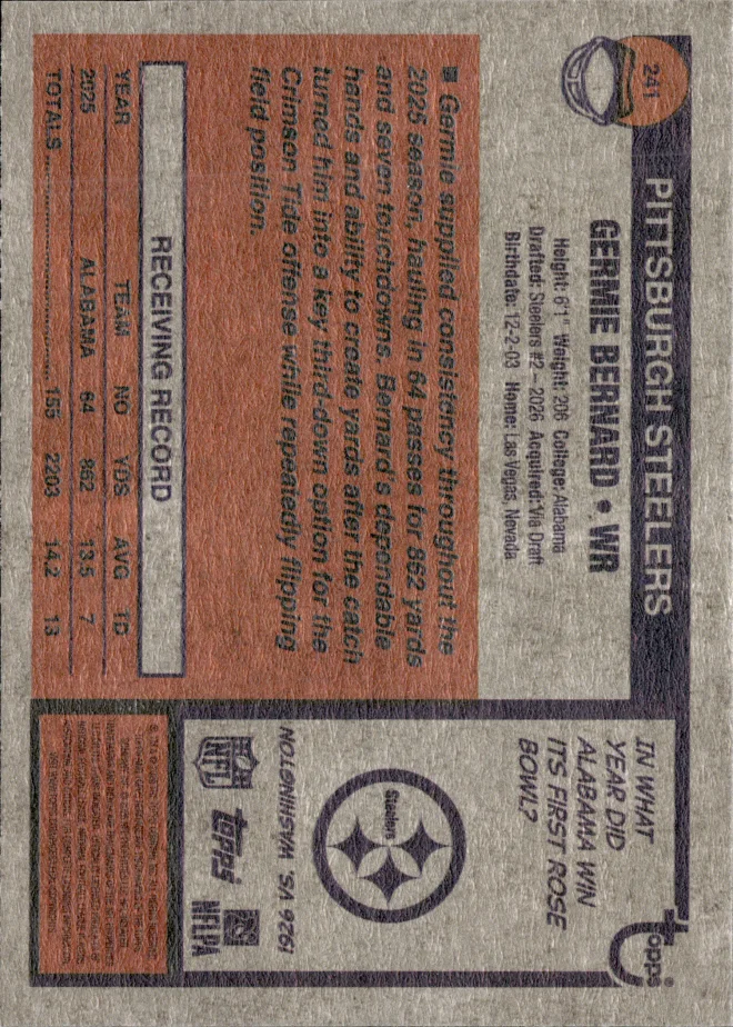 Germie Bernard card back