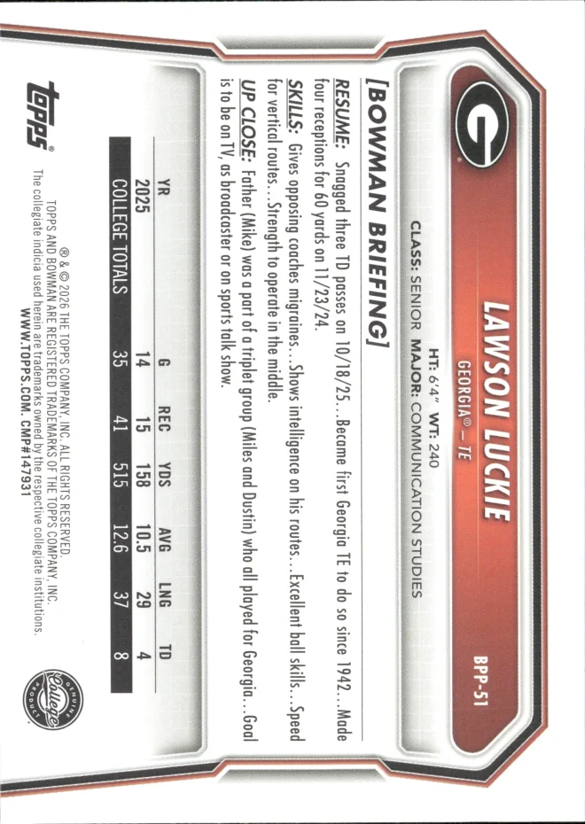 Lawson Luckie card back