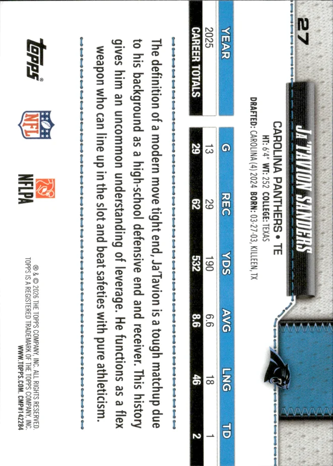Ja'Tavion Sanders card back