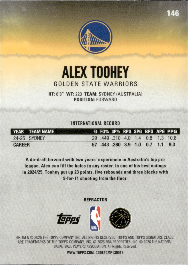 Alex Toohey card back