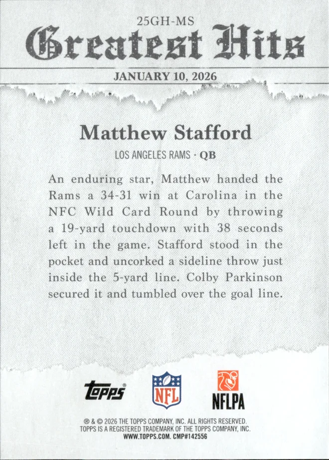 Matthew Stafford card back