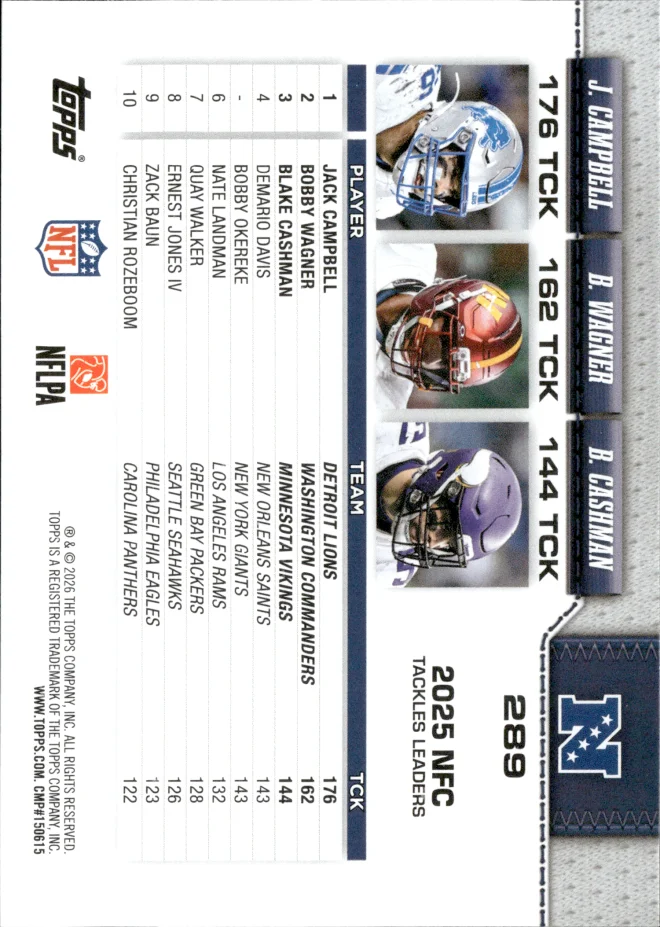 Jack Campbell / Bobby Wagner / Blake Cashman card back
