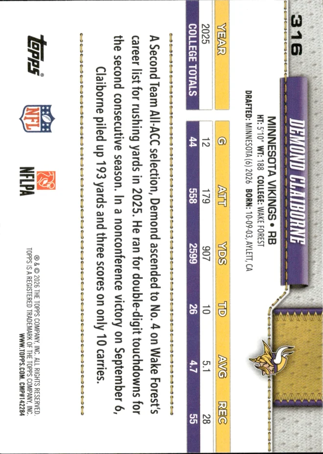 Demond Claiborne card back