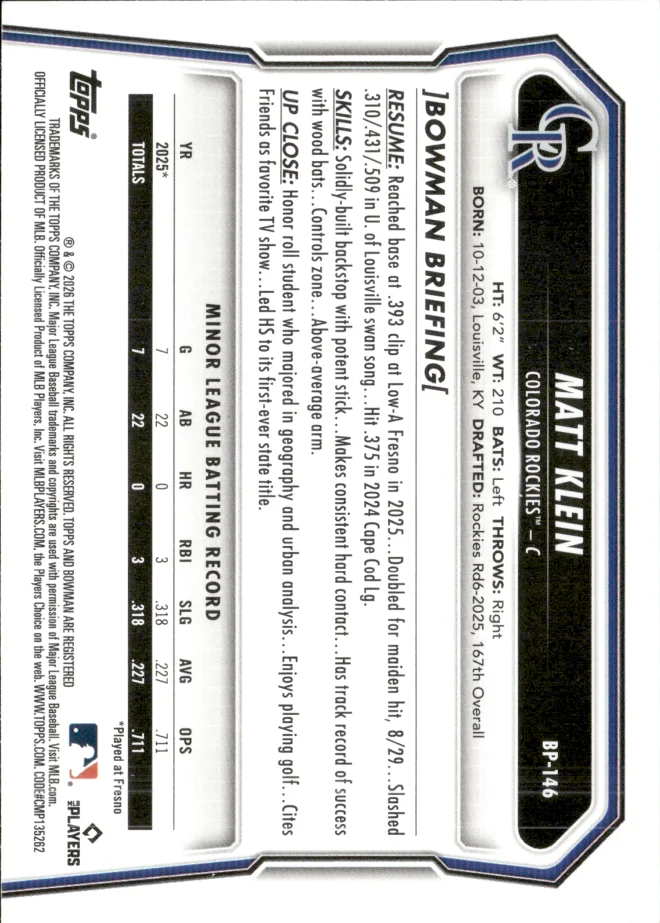 Matt Klein card back