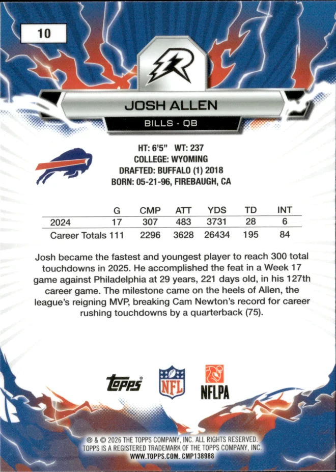 Josh Allen card back