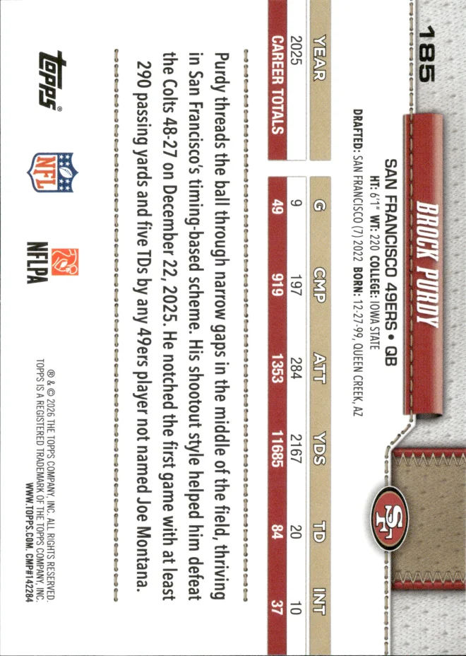 Brock Purdy card back