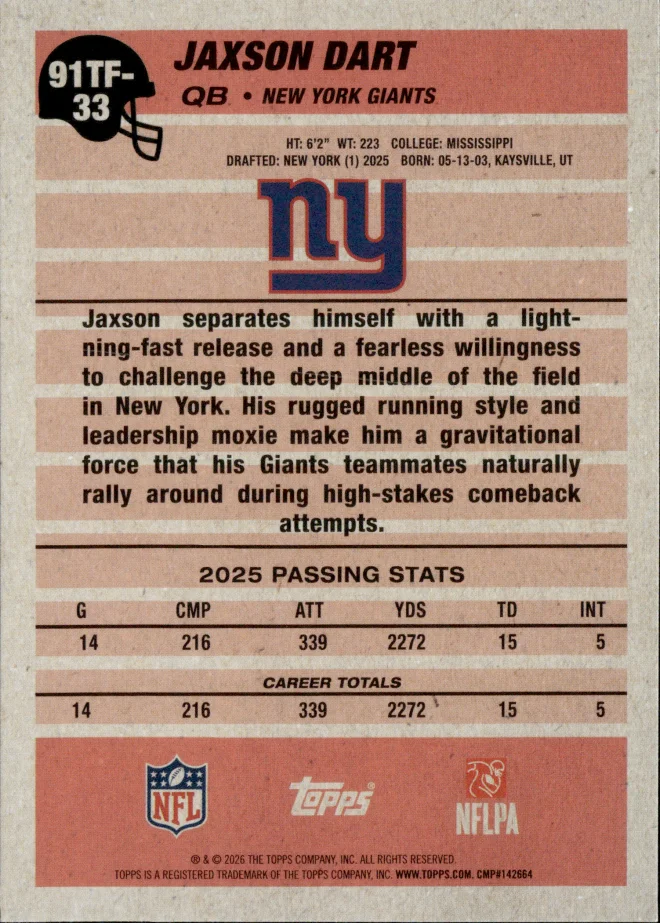 Jaxson Dart card back