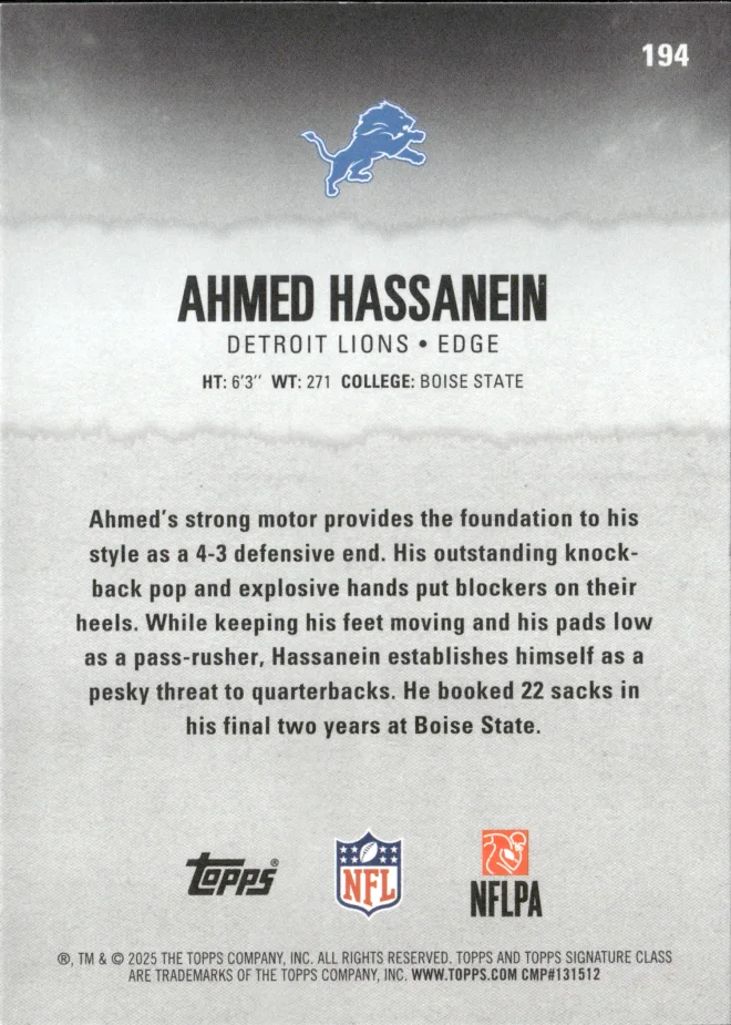 Ahmed Hassanein card back