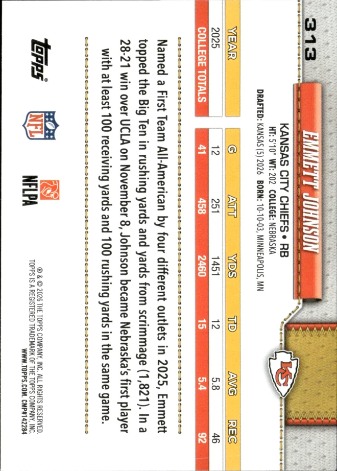 Emmett Johnson card back