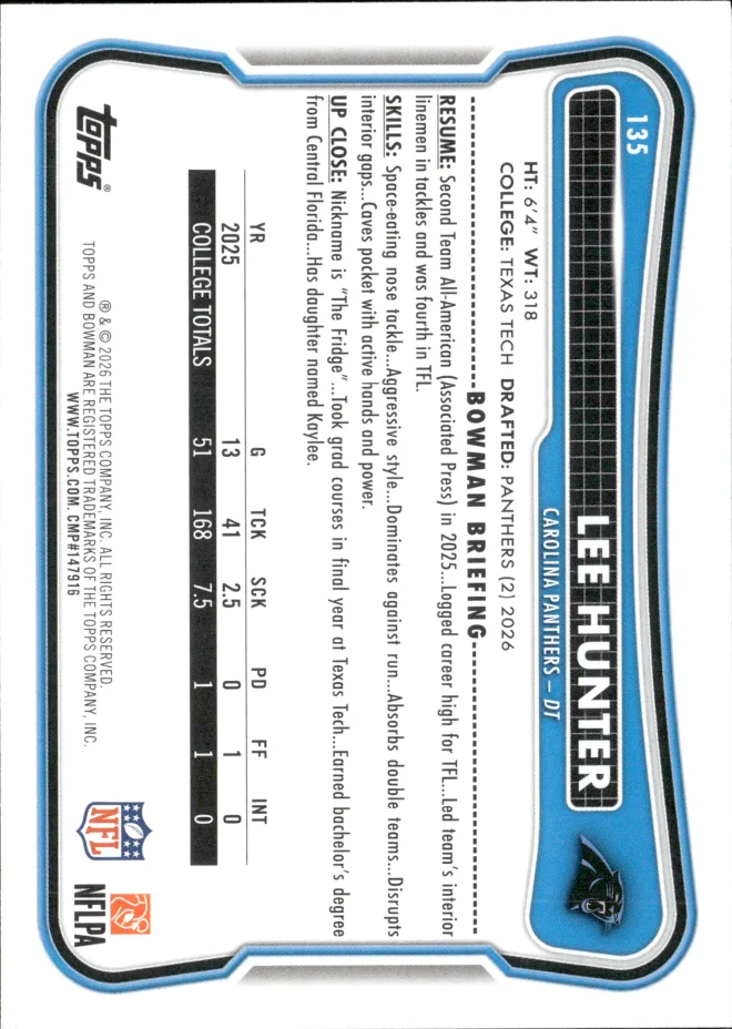 Lee Hunter card back