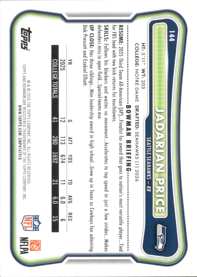 Jadarian Price card back