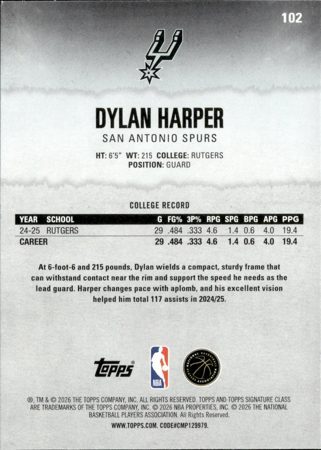 Dylan Harper card back