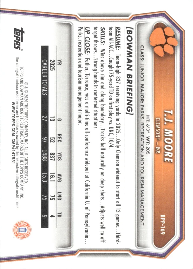 T.J. Moore card back