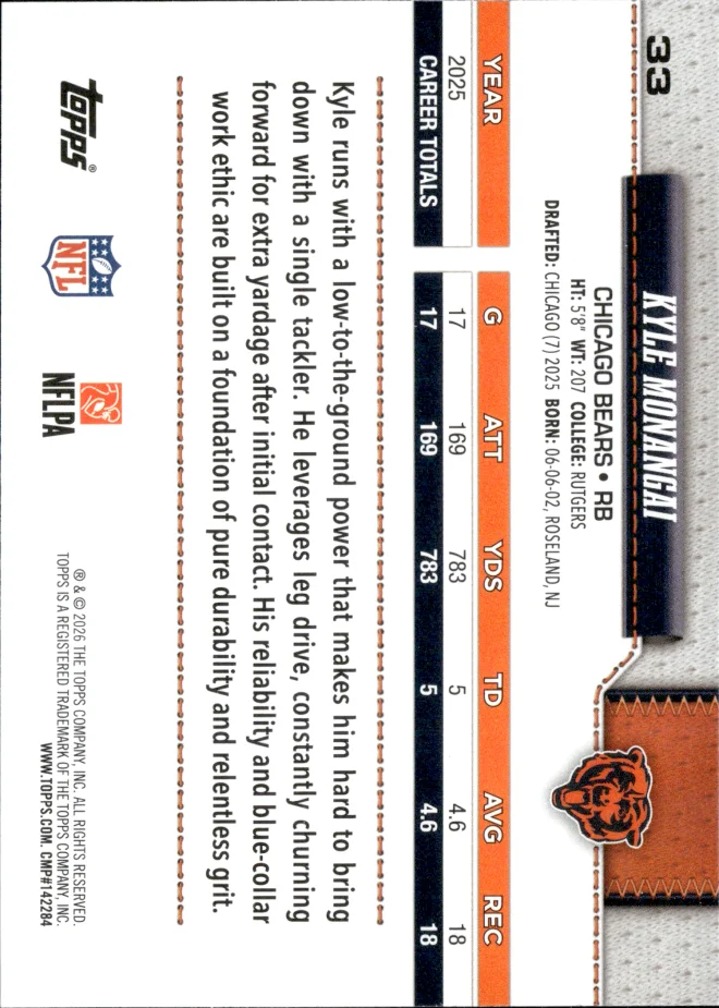 Kyle Monangai card back