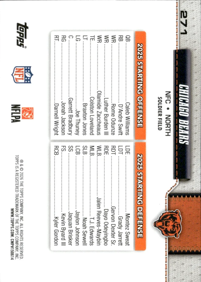 Chicago Bears card back