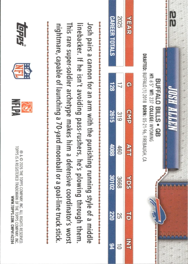 Josh Allen card back