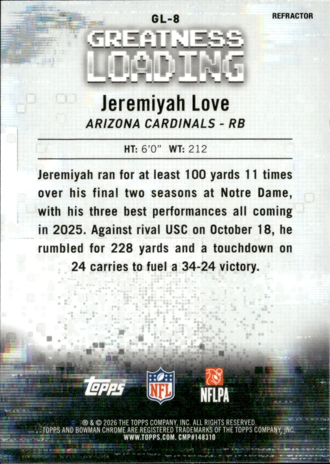 Jeremiyah Love card back
