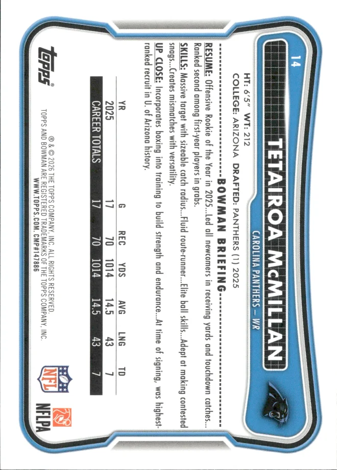 Tetairoa McMillan card back