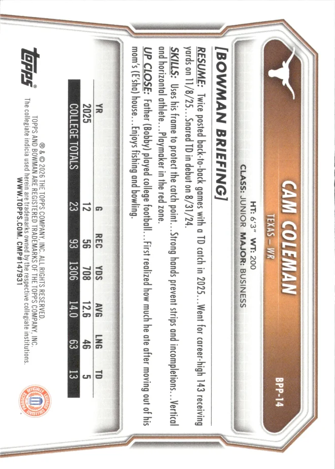 Cam Coleman card back