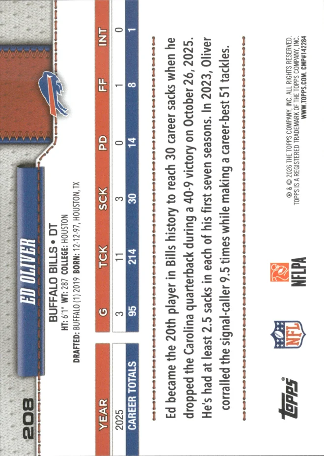 Ed Oliver card back