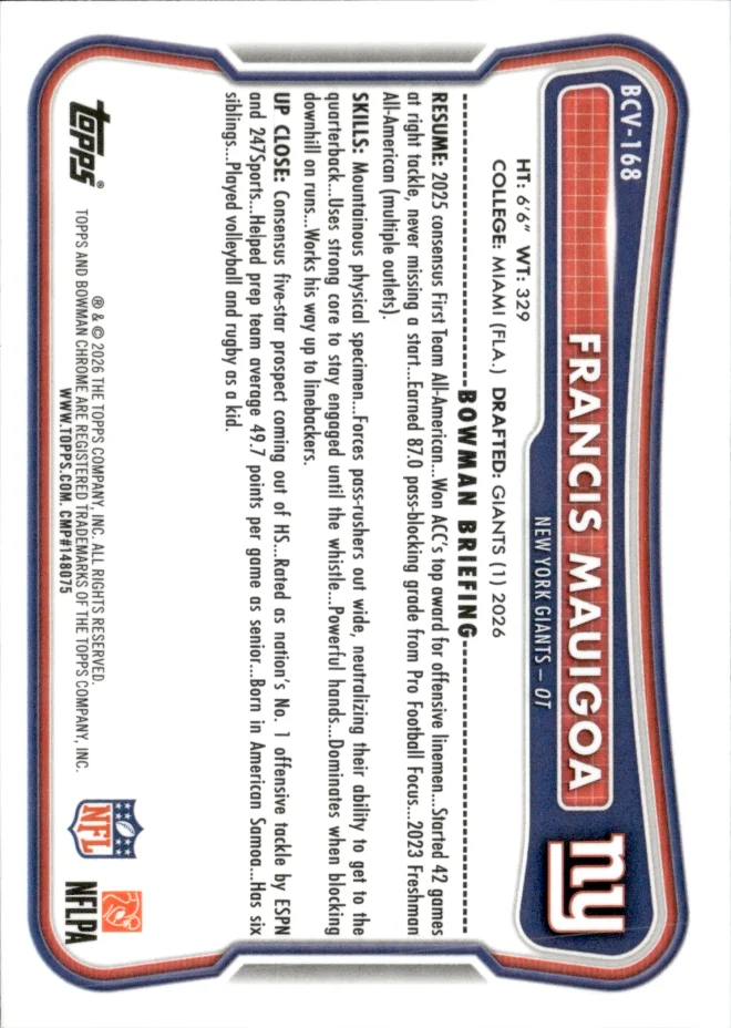 Francis Mauigoa card back