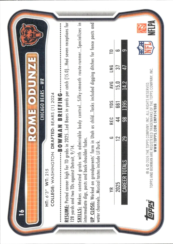 Rome Odunze card back