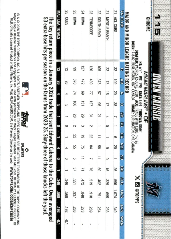 Owen Caissie card back