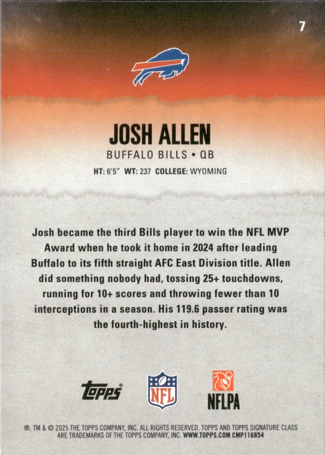 Josh Allen card back