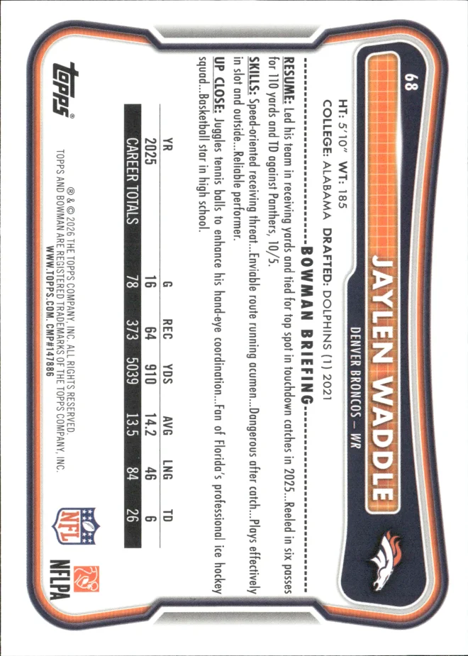 Jaylen Waddle card back
