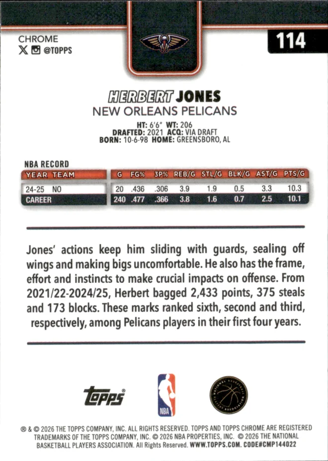 Herbert Jones card back