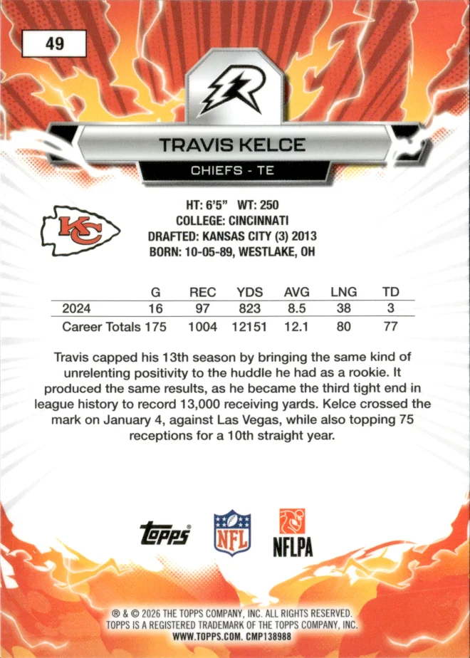 Travis Kelce card back
