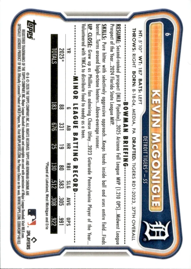 Kevin McGonigle card back