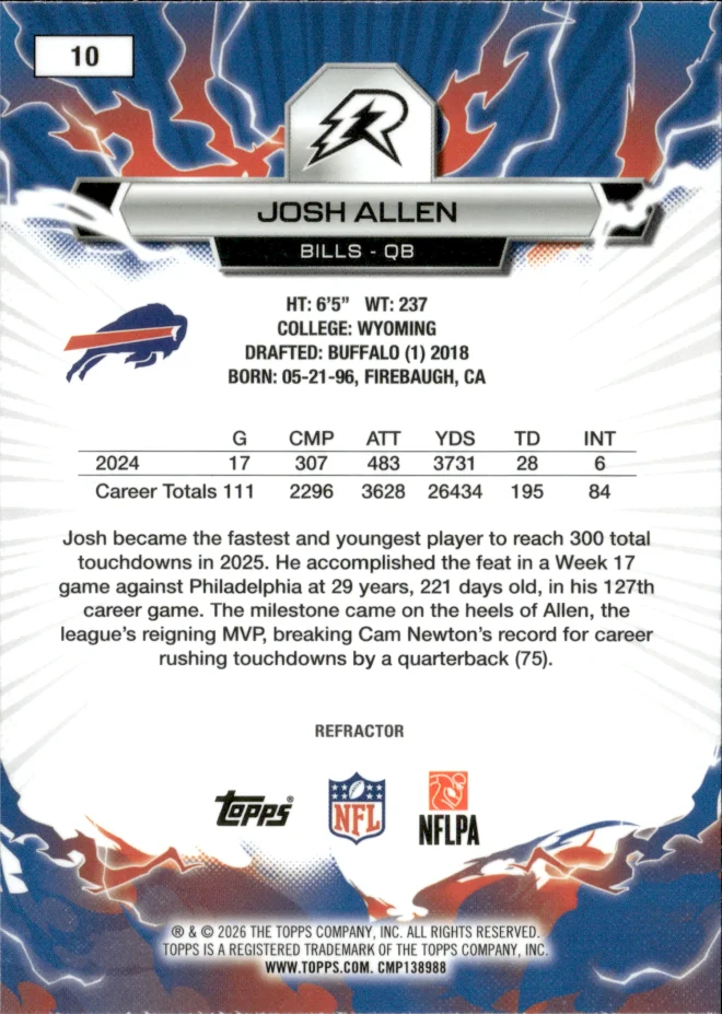 Josh Allen card back