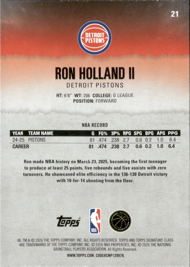 Ron Holland II card back