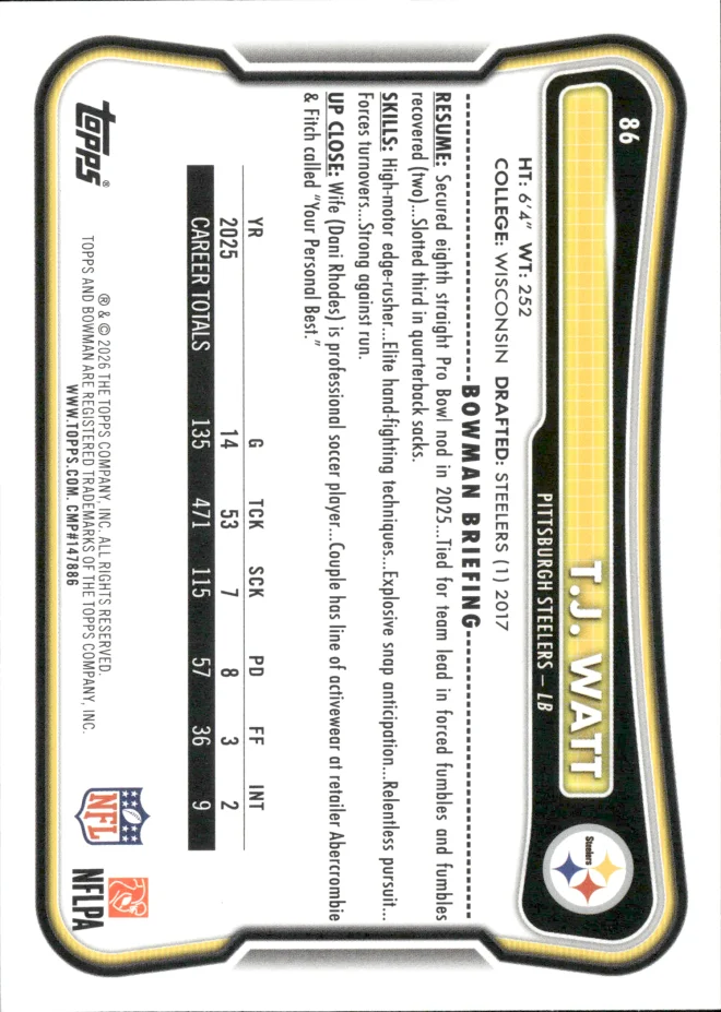 T.J. Watt card back
