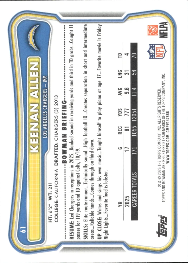Keenan Allen card back