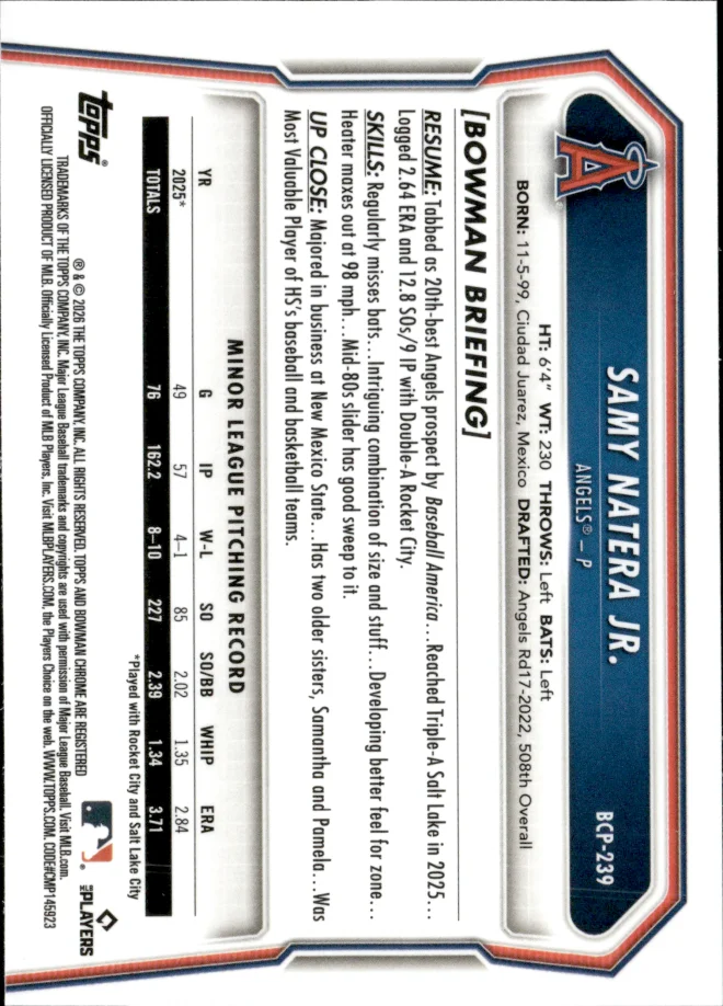 Samy Natera Jr. card back