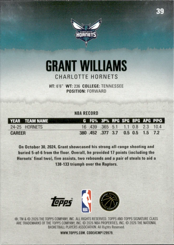 Grant Williams card back