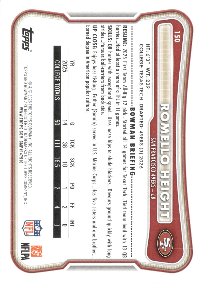 Romello Height card back