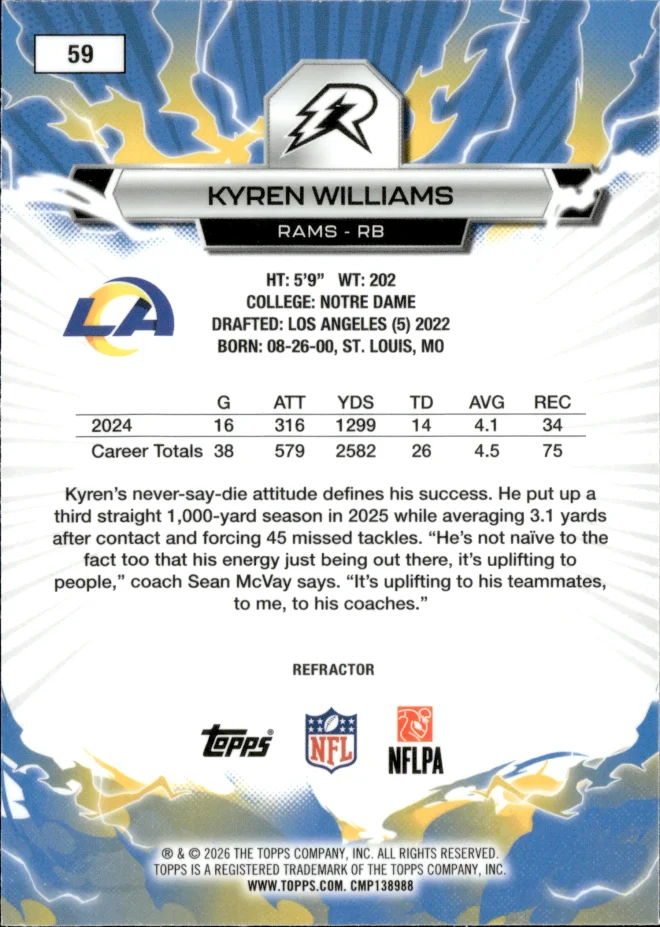 Kyren Williams card back